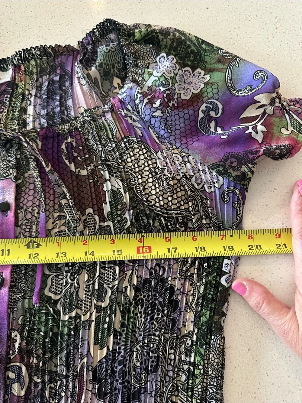 Dressbarn Purple Floral Pleated Short Sleeve Blouse SHEERNESS - Picture 7 of 7